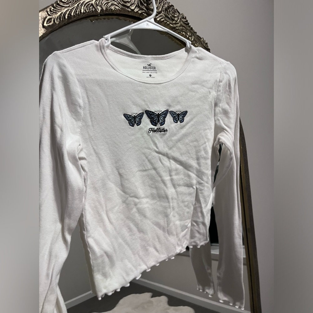 Hollister, large, embroidered butterfly long sleeved shirt